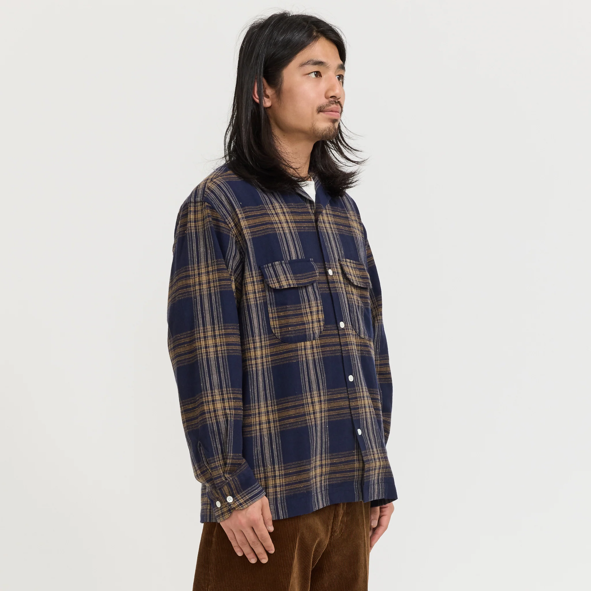 Vincent Nep Herringbone Plaid Shirt Khaki - Image 2