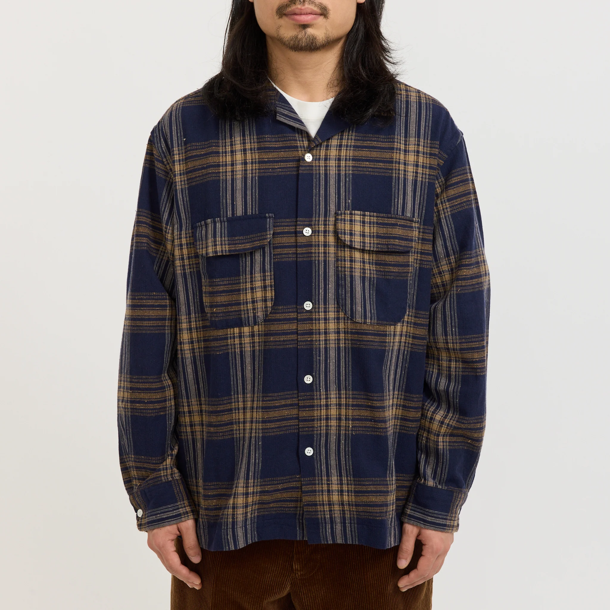 Vincent Nep Herringbone Plaid Shirt Khaki - Image 4