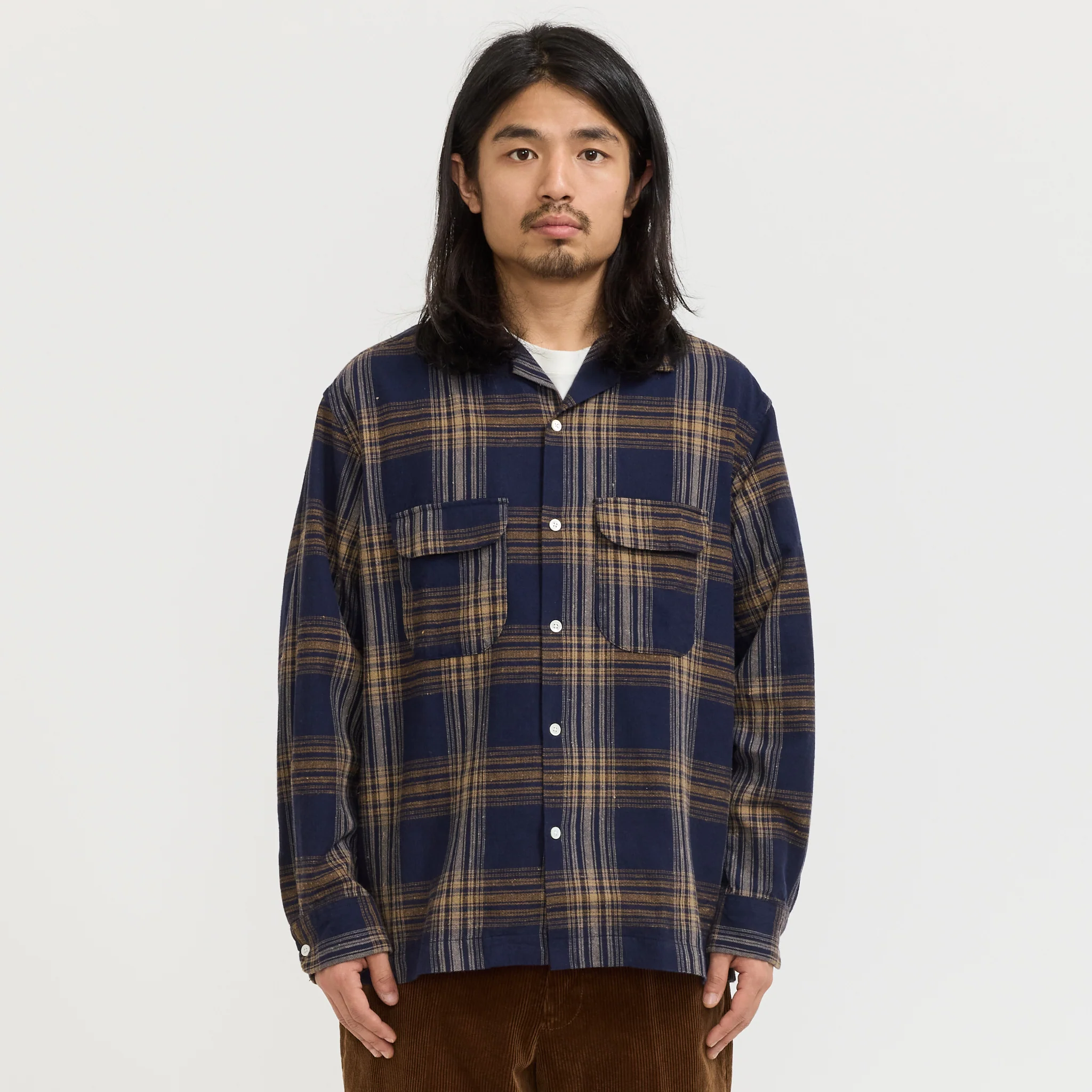 Vincent Nep Herringbone Plaid Shirt Khaki - Image 5