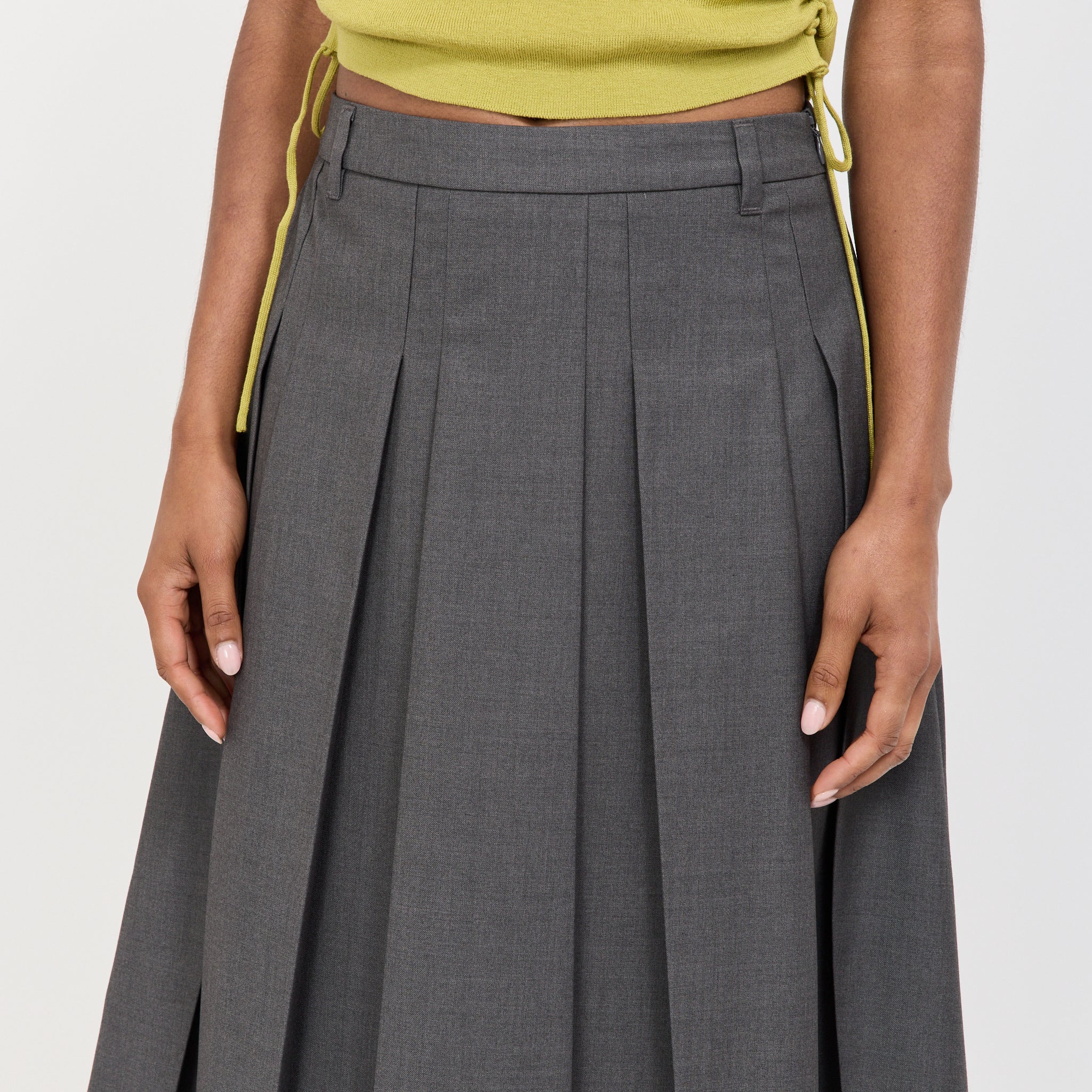 Volume Pleats Midi Skirt Mid Grey - Image 5
