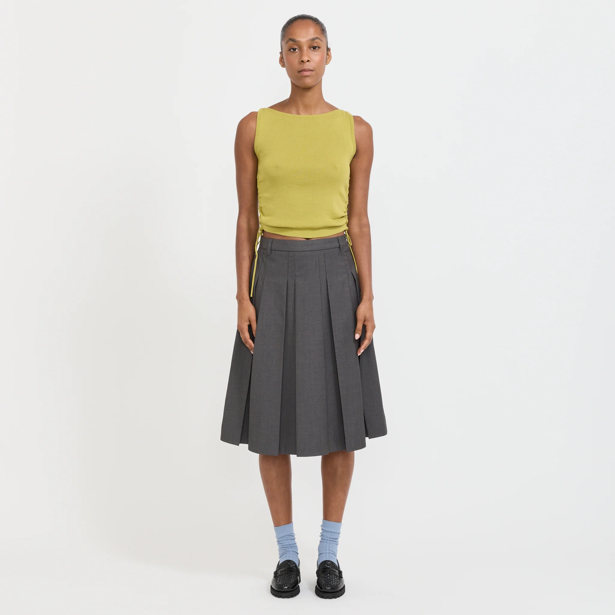 Volume Pleats Midi Skirt Mid Grey - Image 7