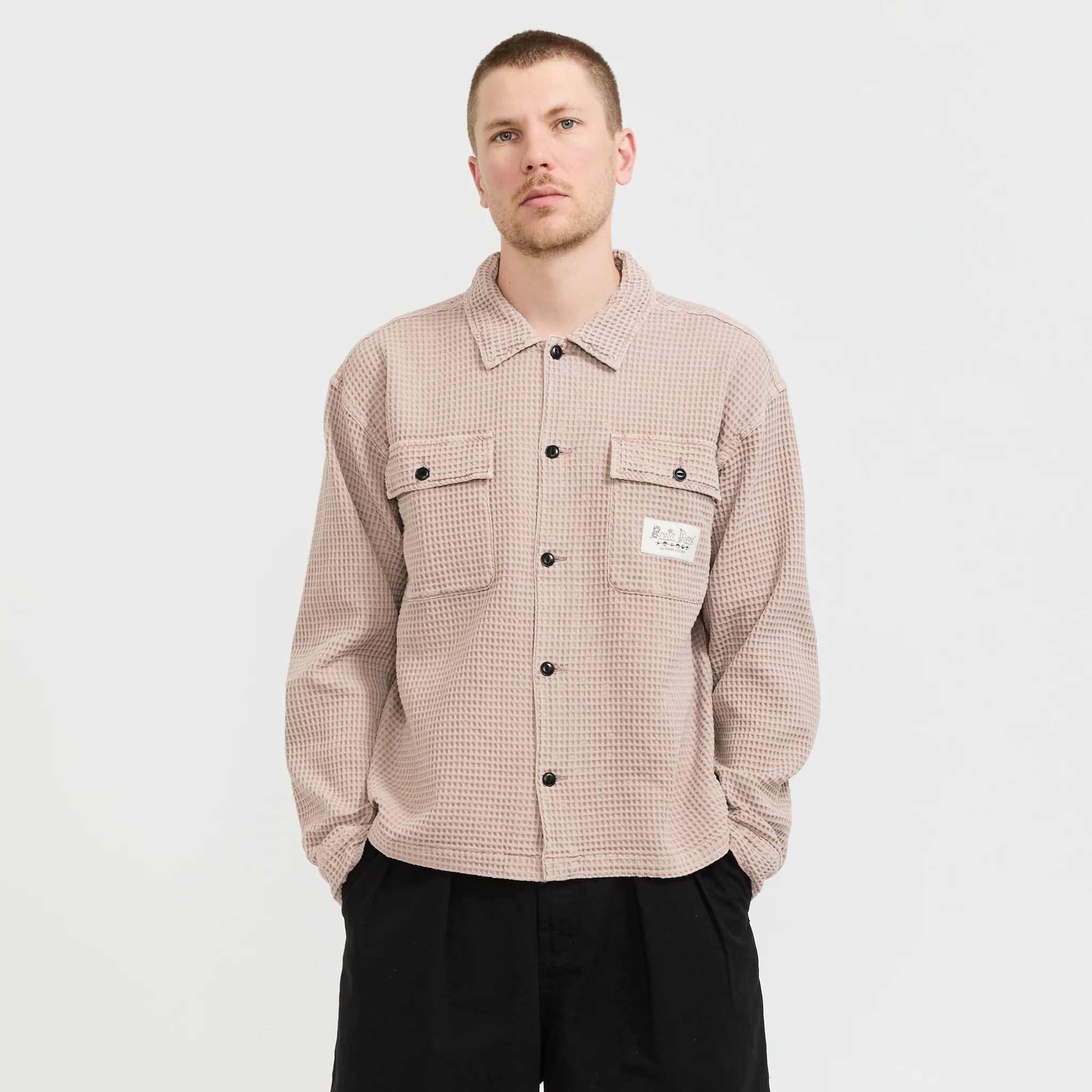 Waffle Button Front Shirt Sand