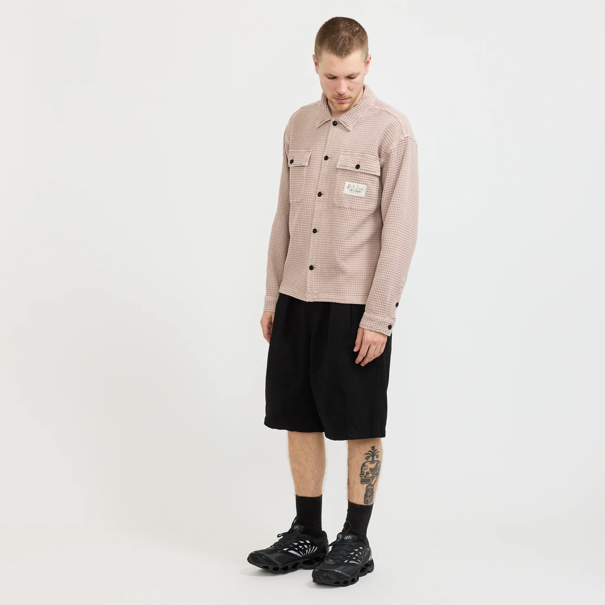 Waffle Button Front Shirt Sand - Image 2