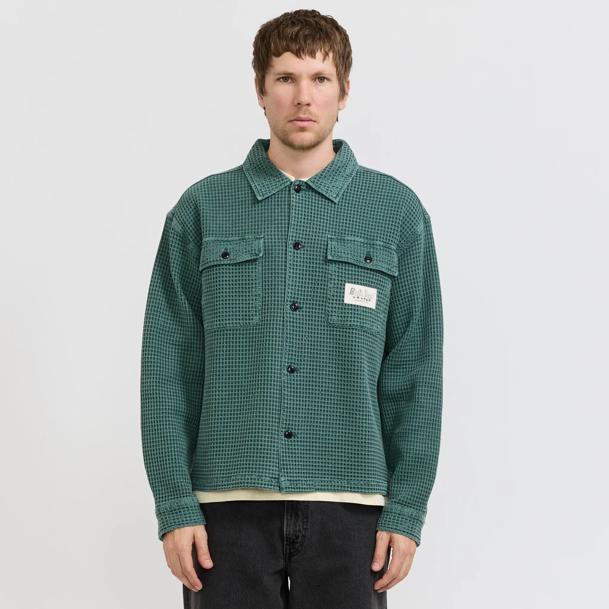 Waffle Button Front Shirt Silver Pine - Image 5