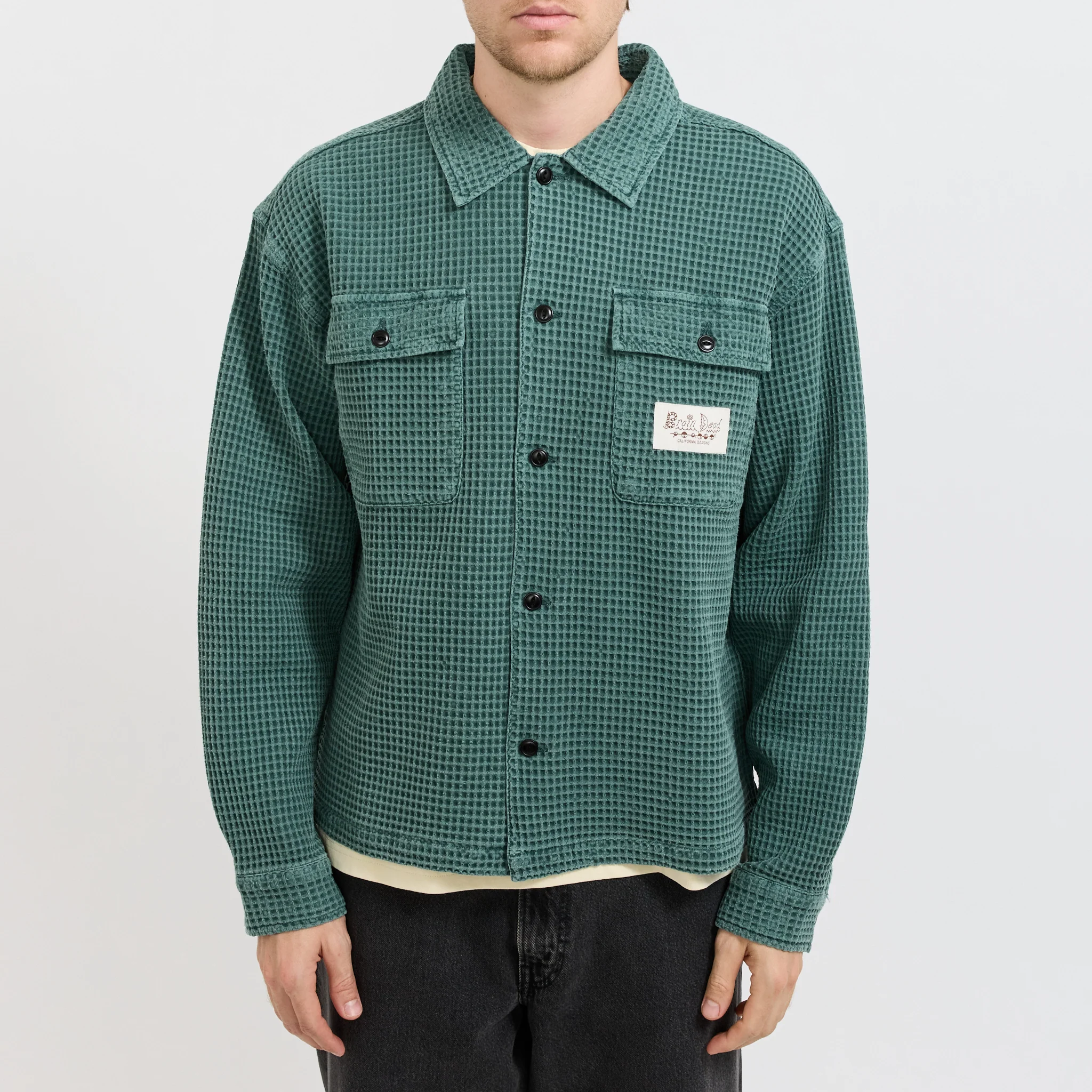 Waffle Button Front Shirt Silver Pine - Image 6