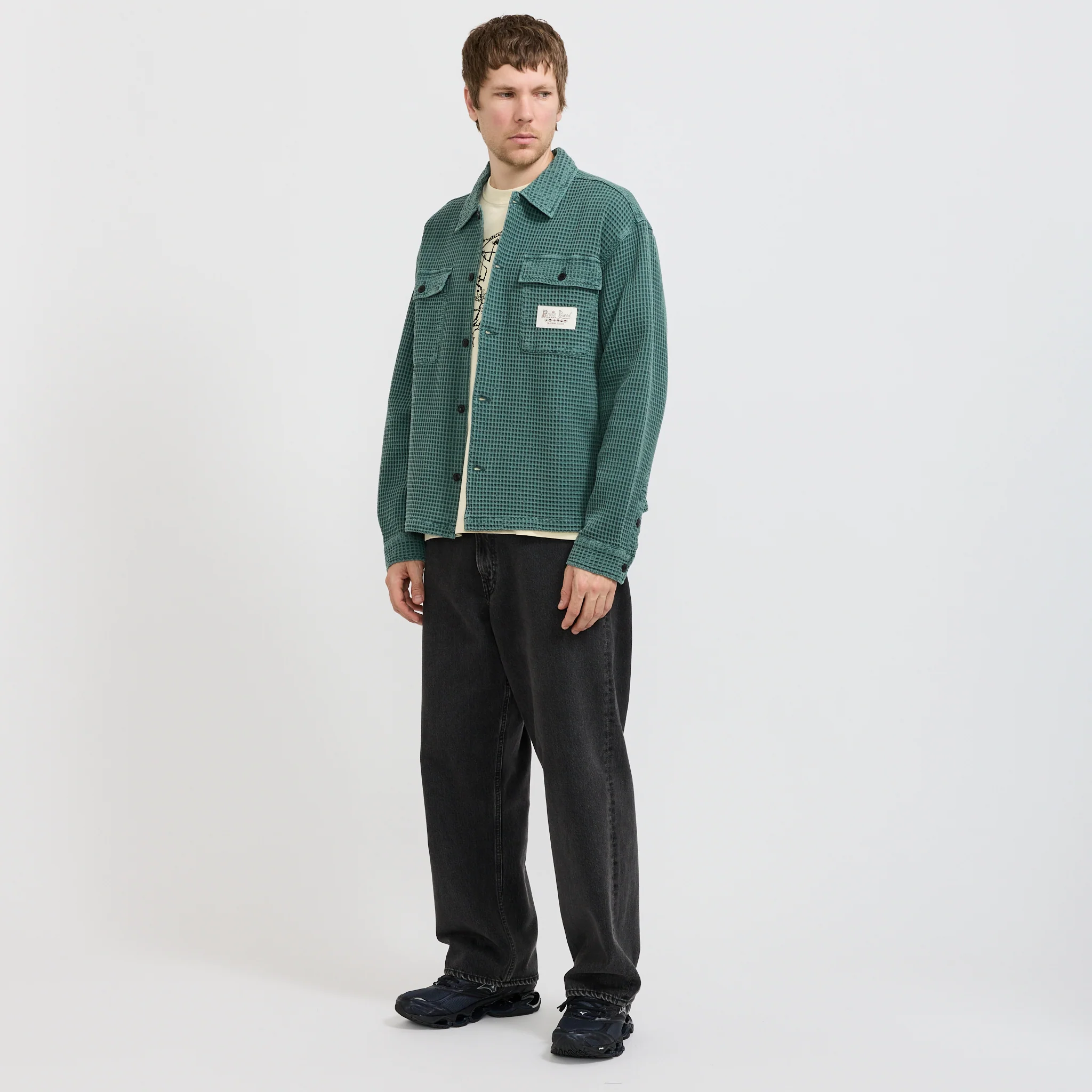 Waffle Button Front Shirt Silver Pine - Image 8