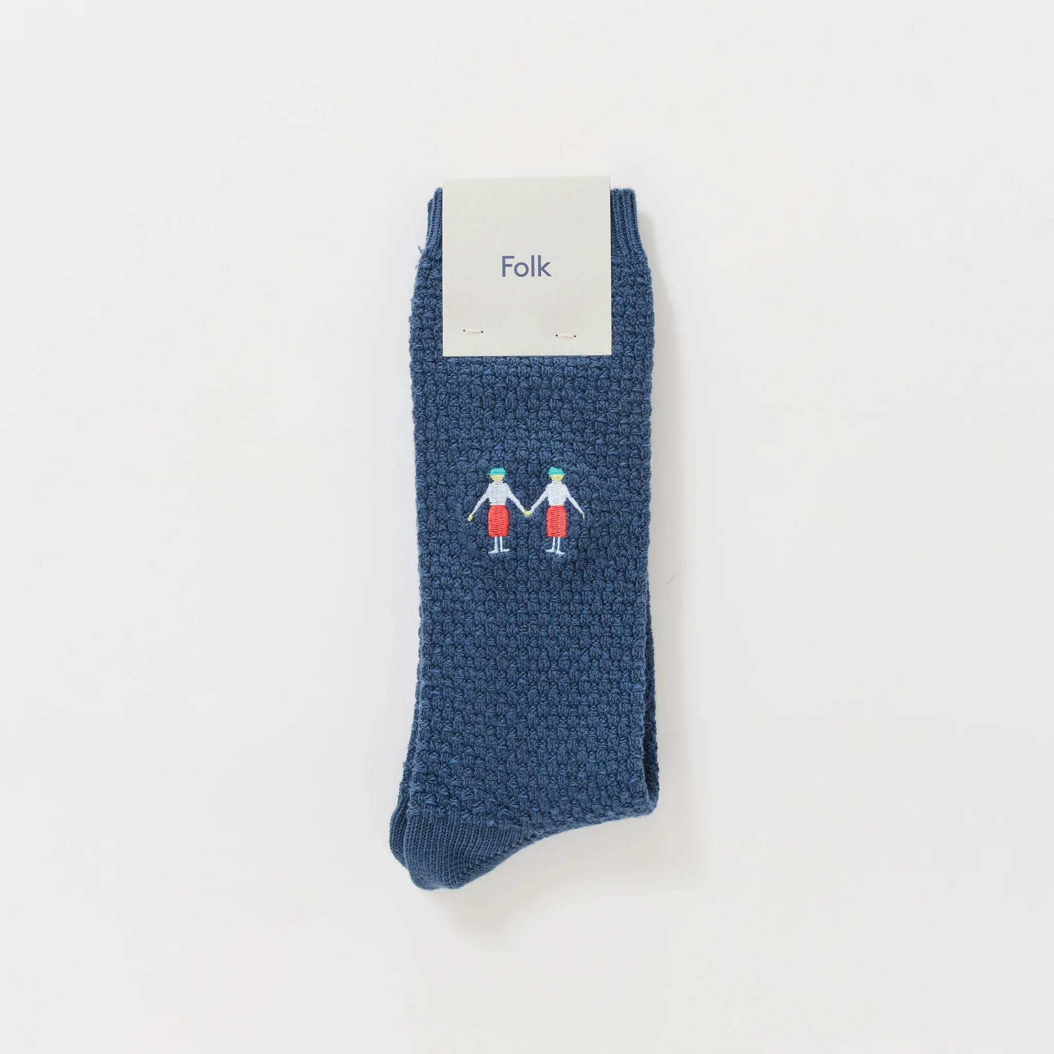 Waffle Socks Petrol Blue Embroidery - Image 2