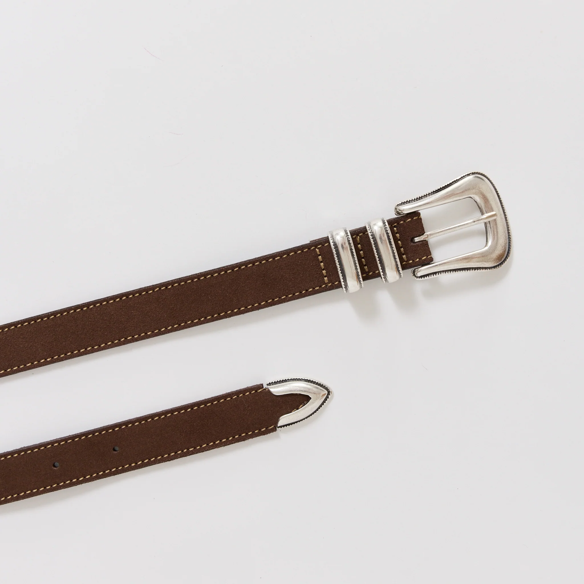 Western Suede Silver Belt Dark Brown