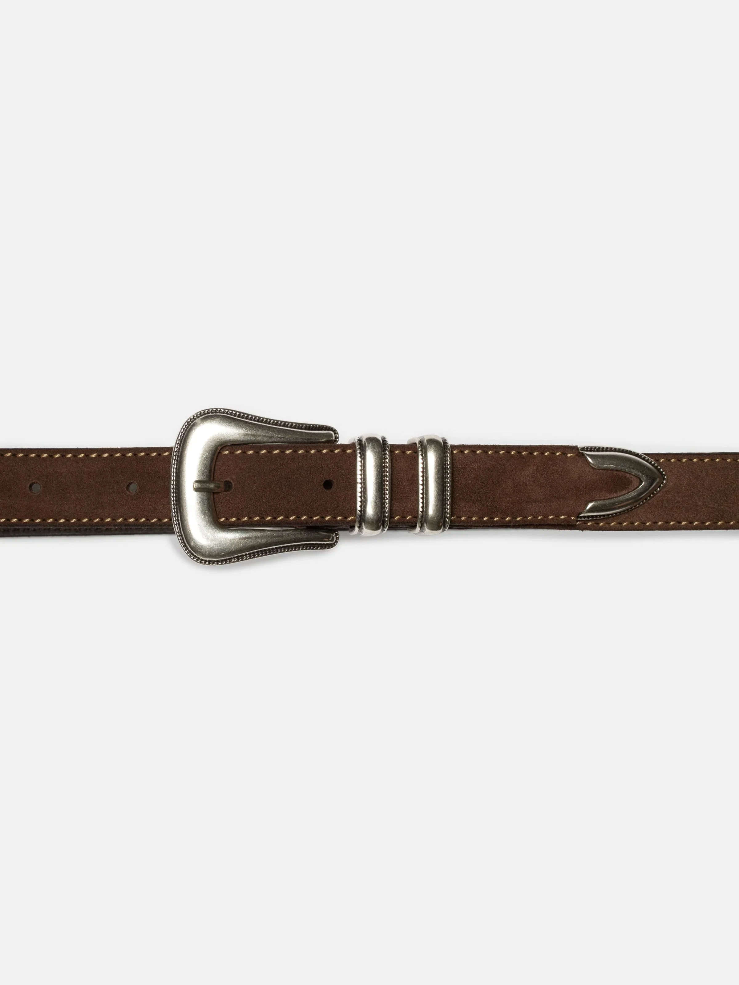 Western Suede Silver Belt Dark Brown - Image 3