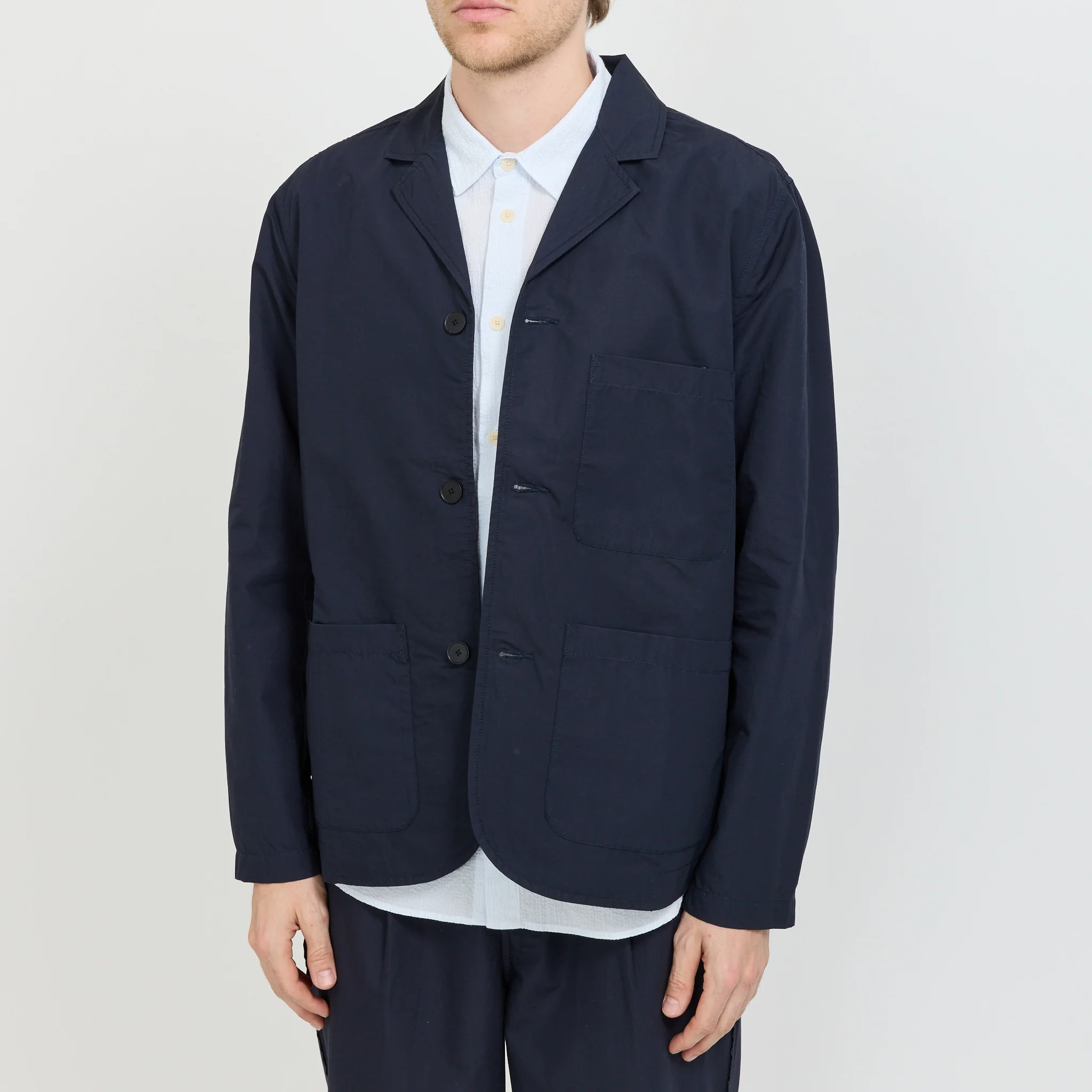 Wide Fit Blazer Navy Tech Slub - Image 5