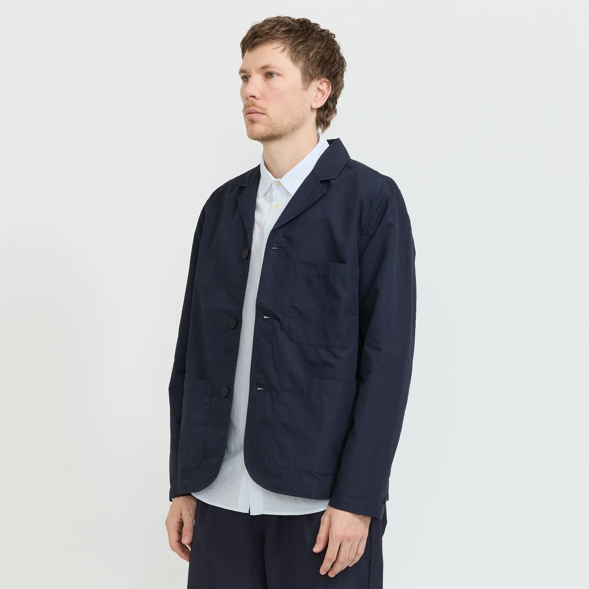 Wide Fit Blazer Navy Tech Slub - Image 7