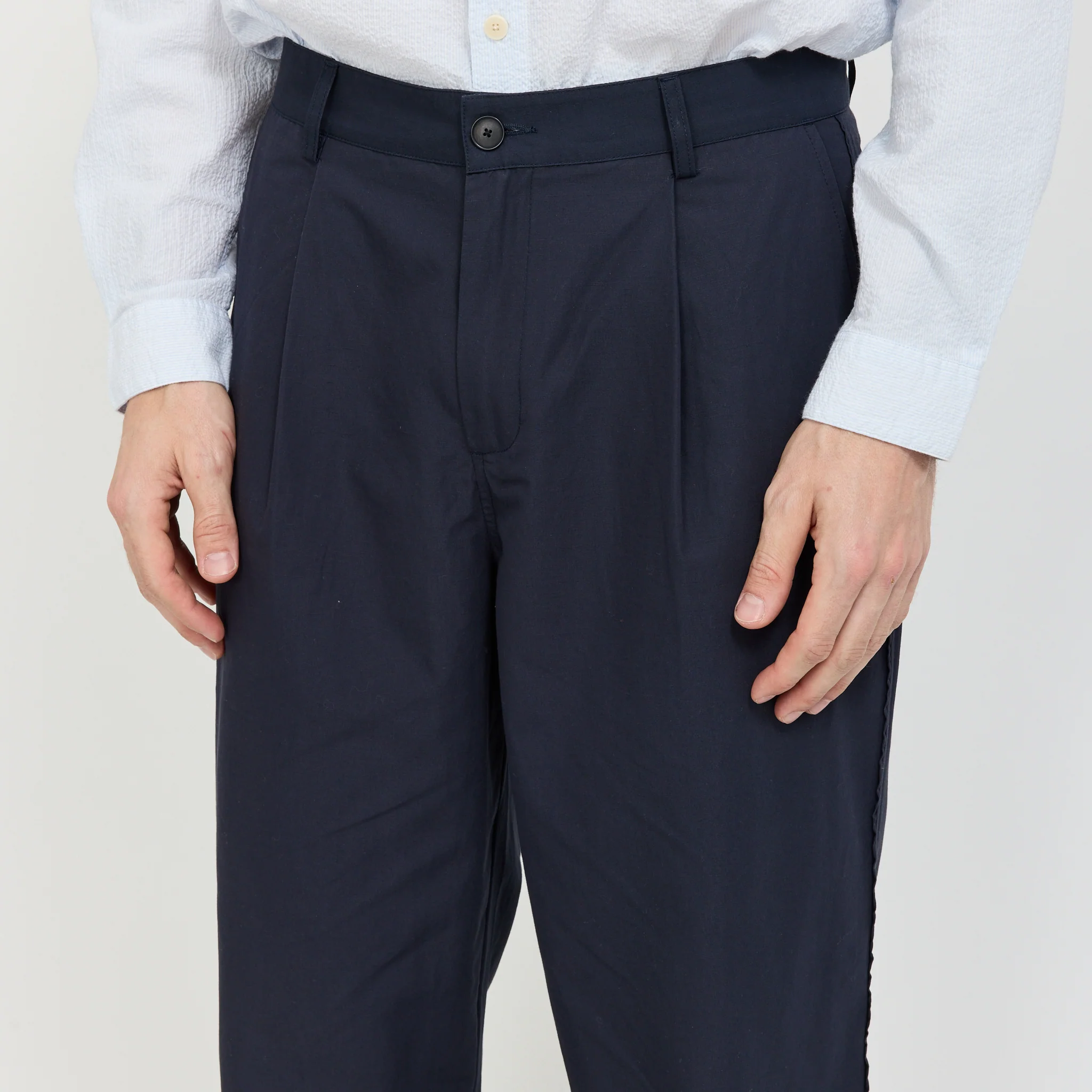 Wide Fit Trouser Navy Tech Slub - Image 5