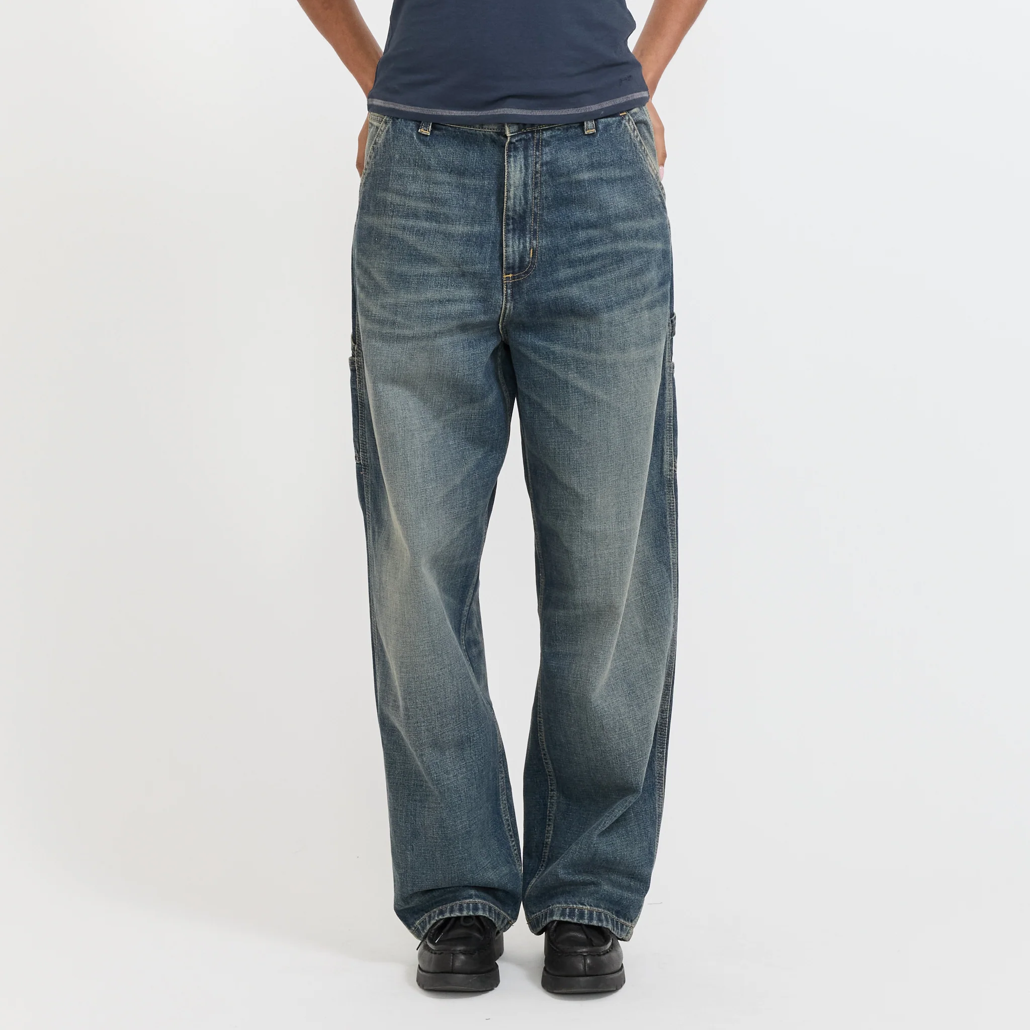 Women's Brandon Single Knee Pant Blue Worn Used Wash