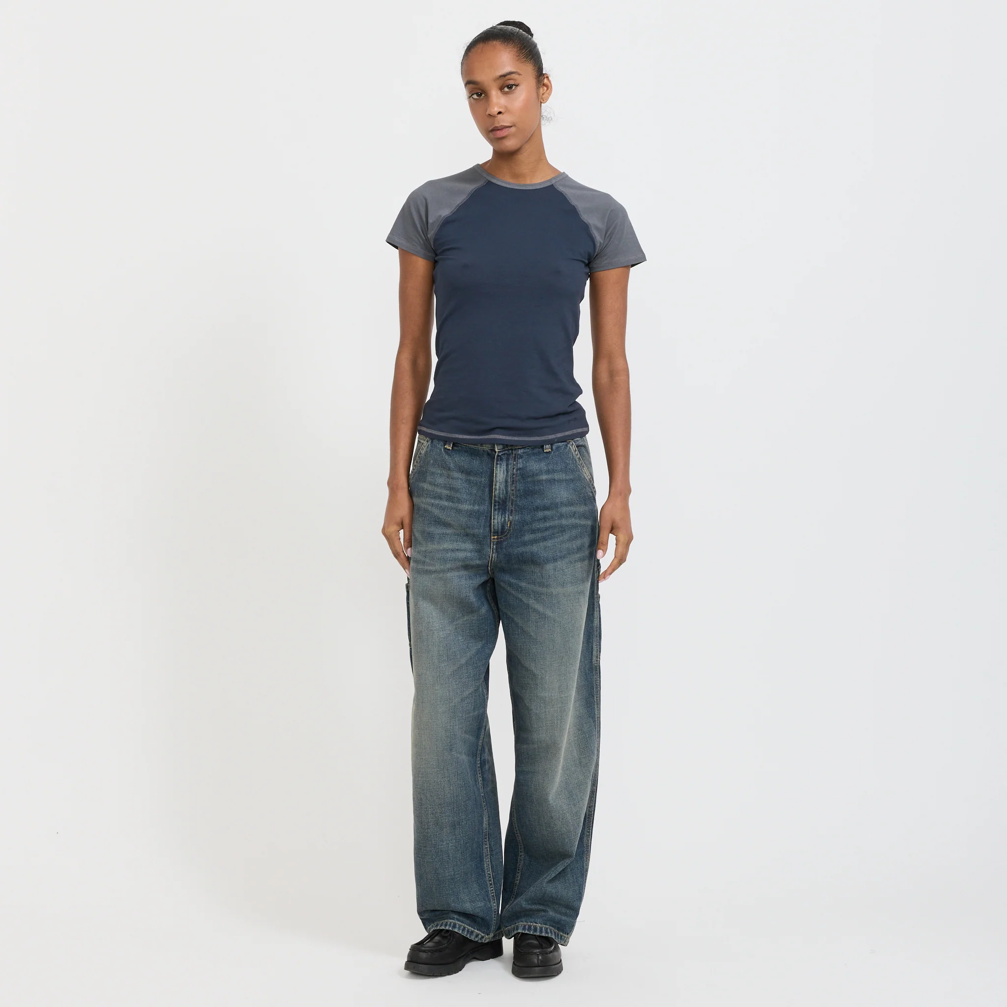 Women's Brandon Single Knee Pant Blue Worn Used Wash - Image 2