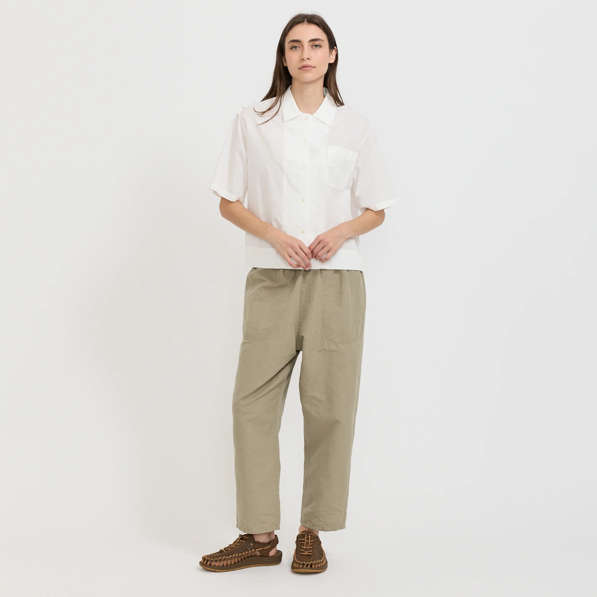 Womens Easy Pants Cotton/Linen Weather Cloth Olive - Image 2
