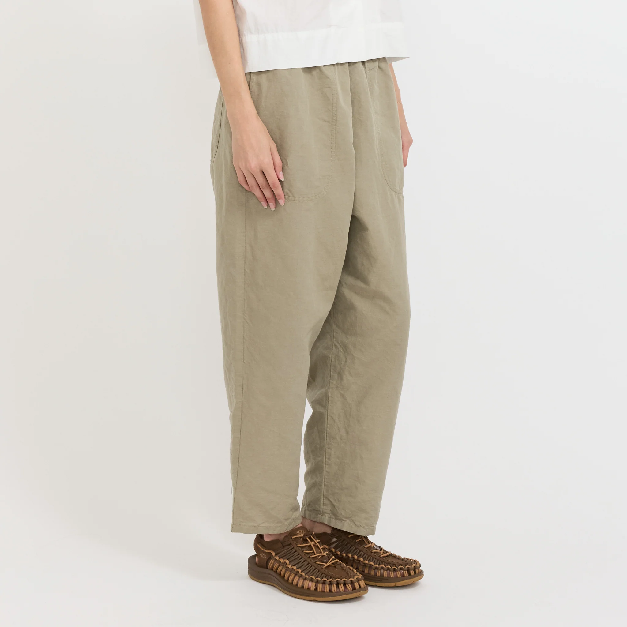 Womens Easy Pants Cotton/Linen Weather Cloth Olive - Image 3
