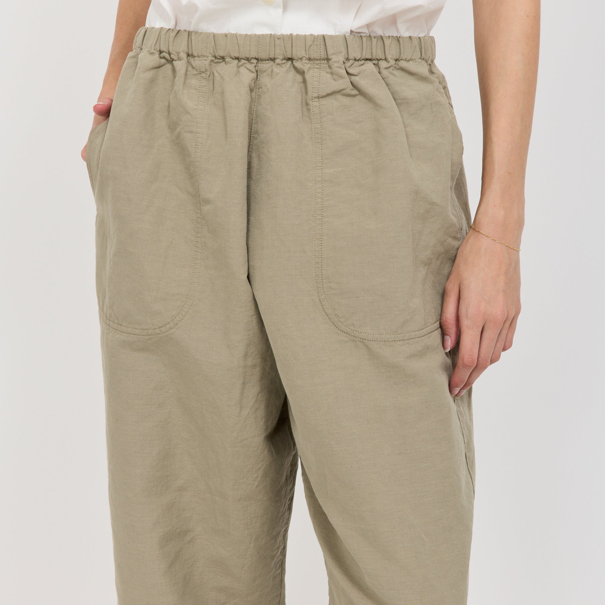 Womens Easy Pants Cotton/Linen Weather Cloth Olive - Image 5