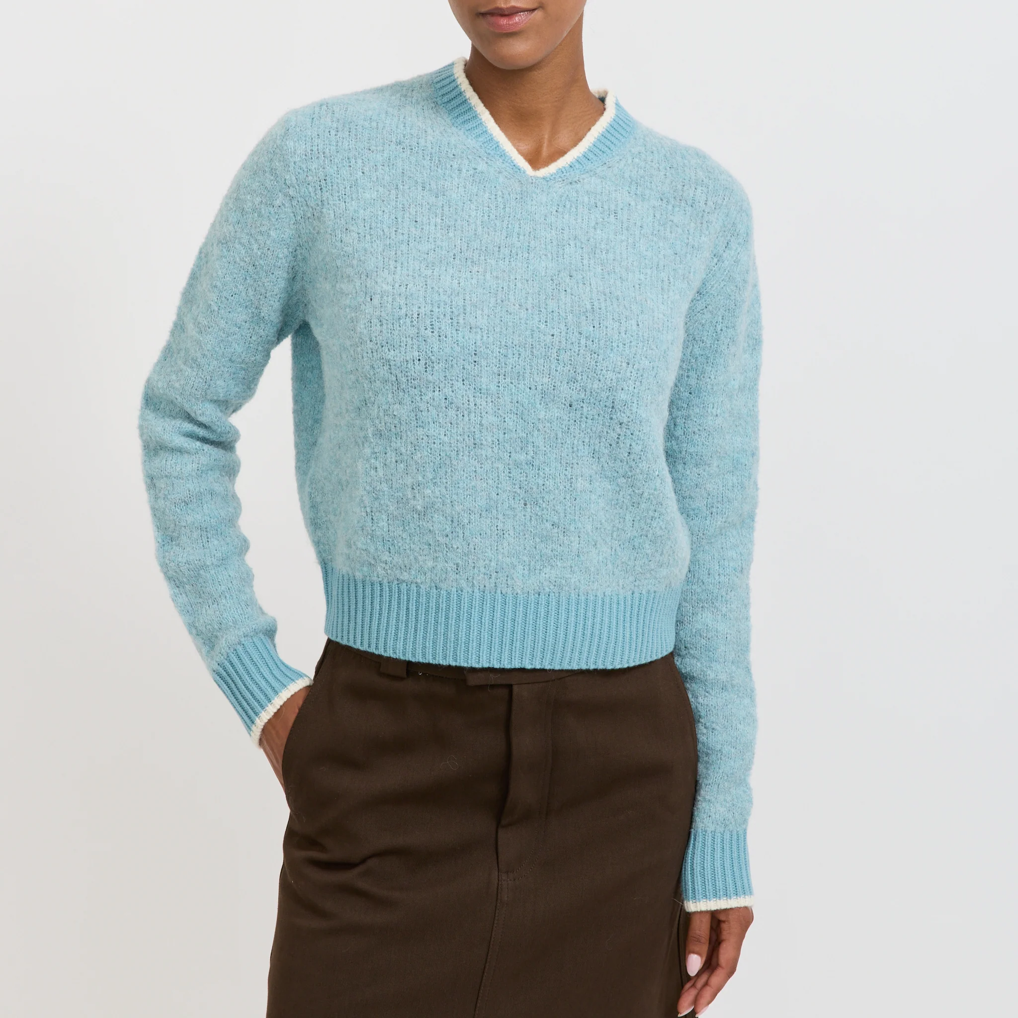Wool Alpaca Contrast Knit Pale Blue - Image 5